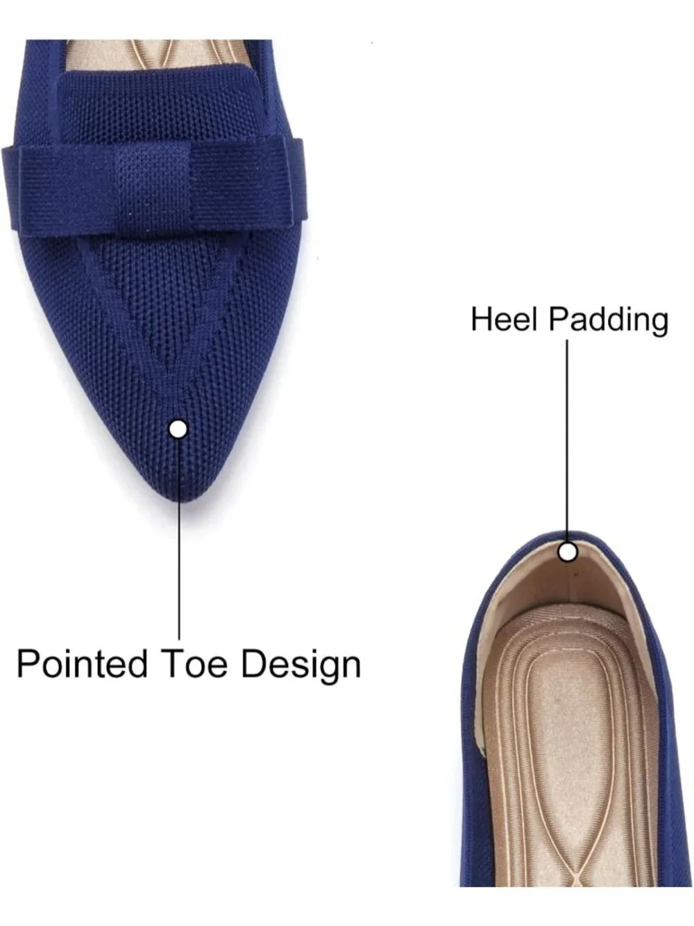 Women's Navy Rubber Soft Knit Breathable Pointed Toe Ballet Flats Casual Shoes